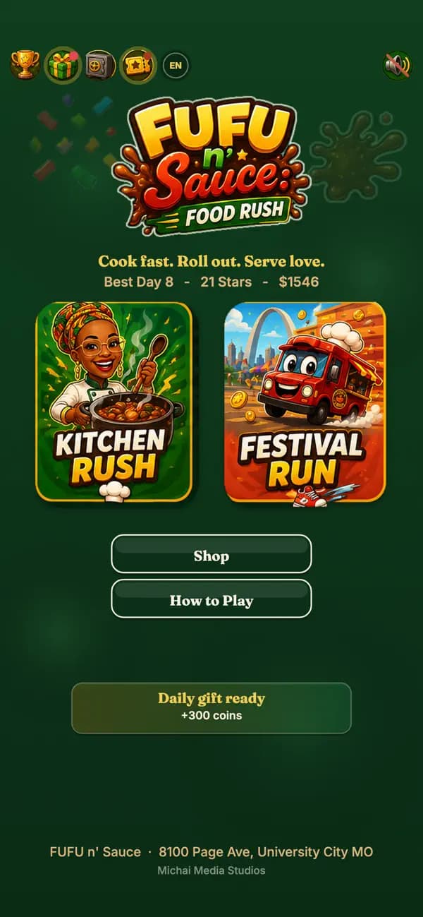 FUFU n' Sauce Food Rush title screen on iPhone