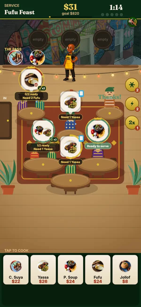 Cooking West African food in Kitchen Rush