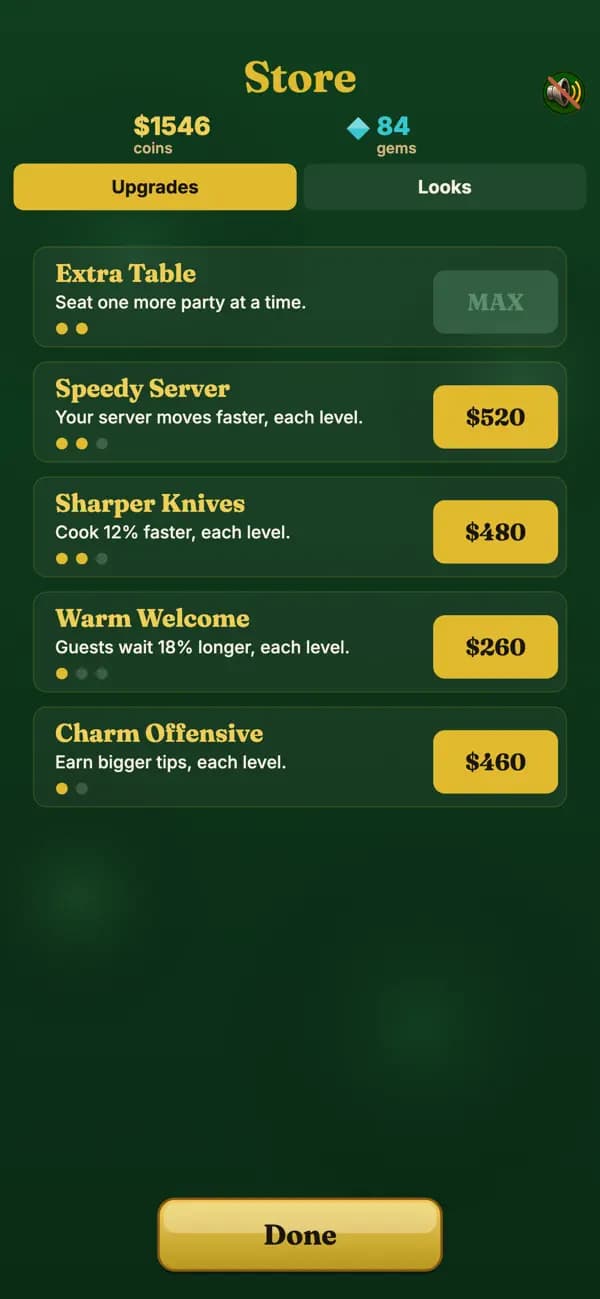 Food Rush in-game shop